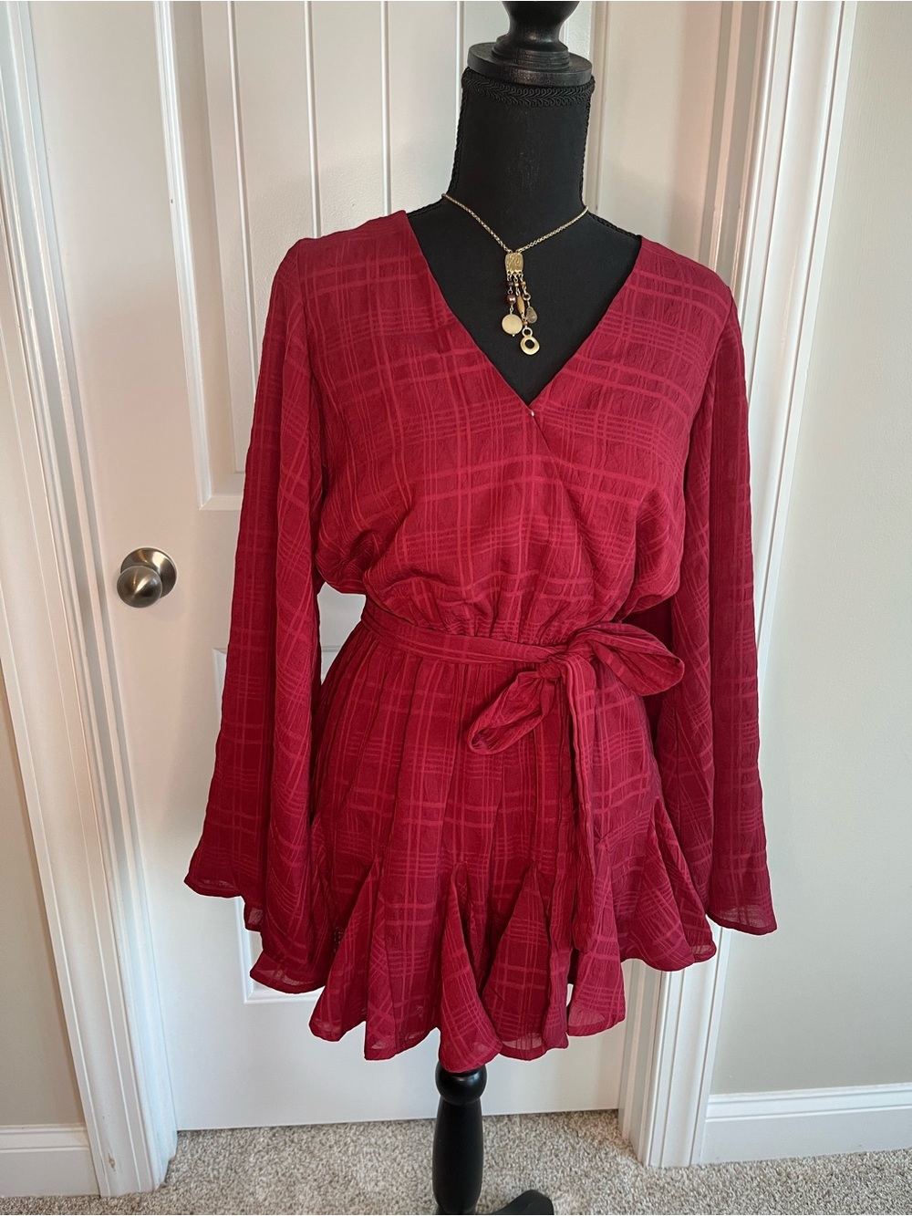Vici Burgundy V-Neck Tie-Waist Romper